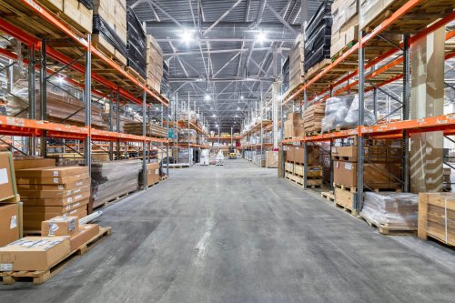 Large hangar warehouse industrial and logistics companies. large warehouse with tall shelves