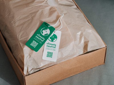 Climate neutral and carbon label concept eco-friendly packaging